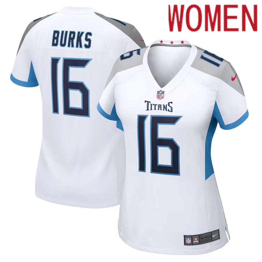 Women Tennessee Titans 16 Treylon Burks Nike White Game Player NFL Jersey